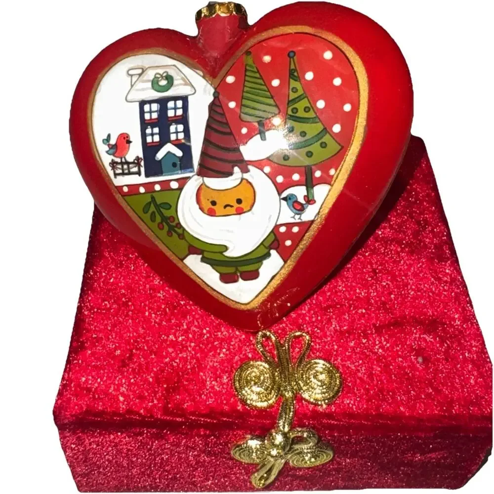 Pier‎ 1 Imports 2013 Glass Christmas Ornament Gnome Elf Heart Li Bien Handmade